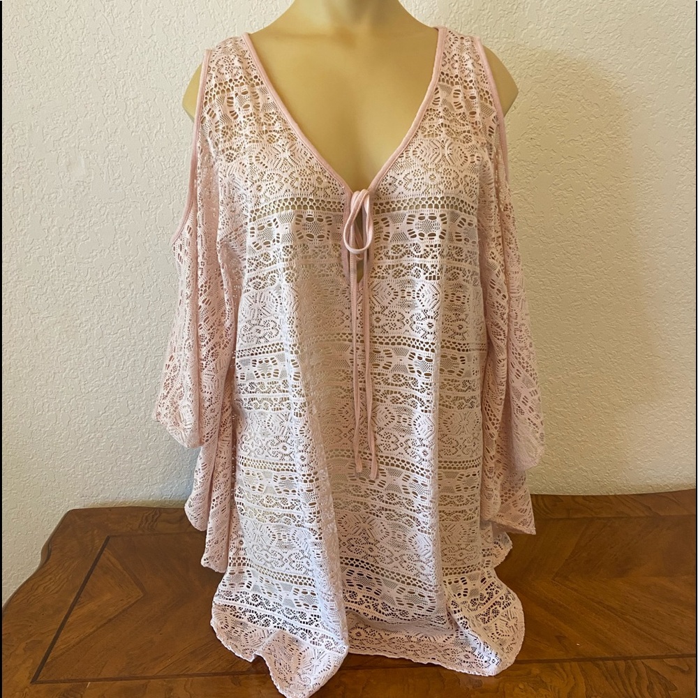 Bathing suit cover pink lace